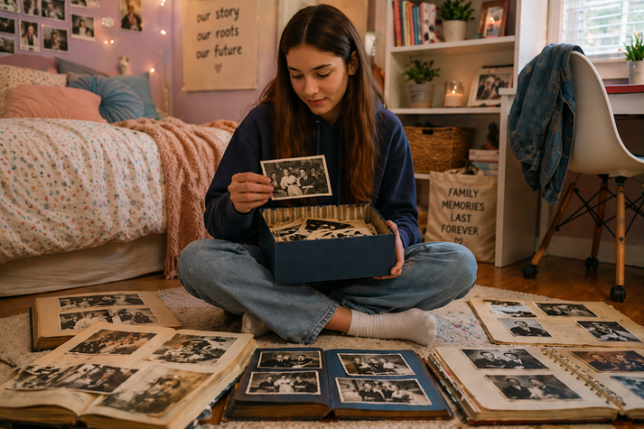 Reflecting on memories in a cozy room